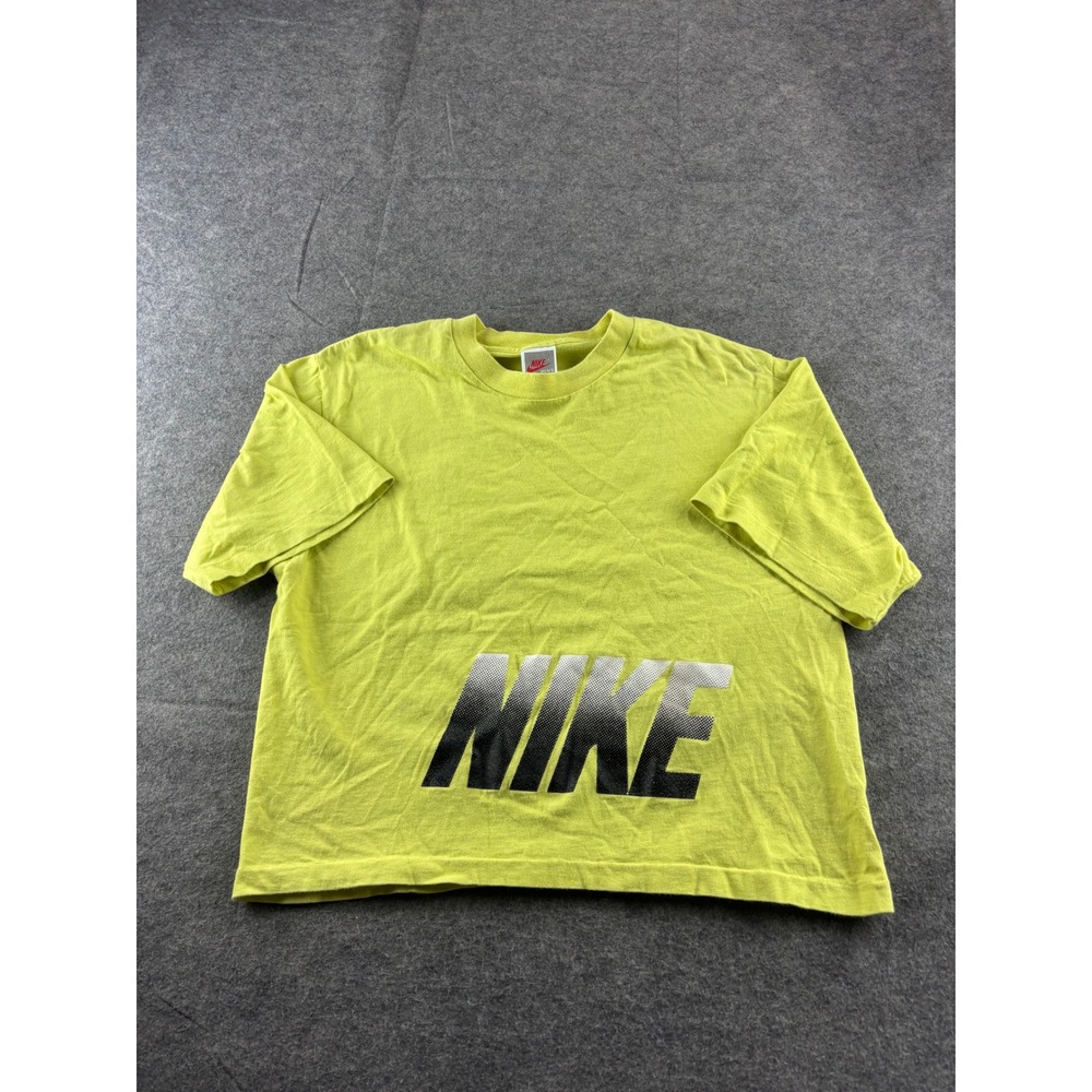 VTG Nike Boxy Cropped T Shirt Womens S Neon Green Gradient Logo Made in USA Y2K